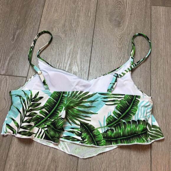 NWT BCBG Paris Printed Scarf Top Leaves Green Padded Bikini Top Size Large - Picture 2 of 8